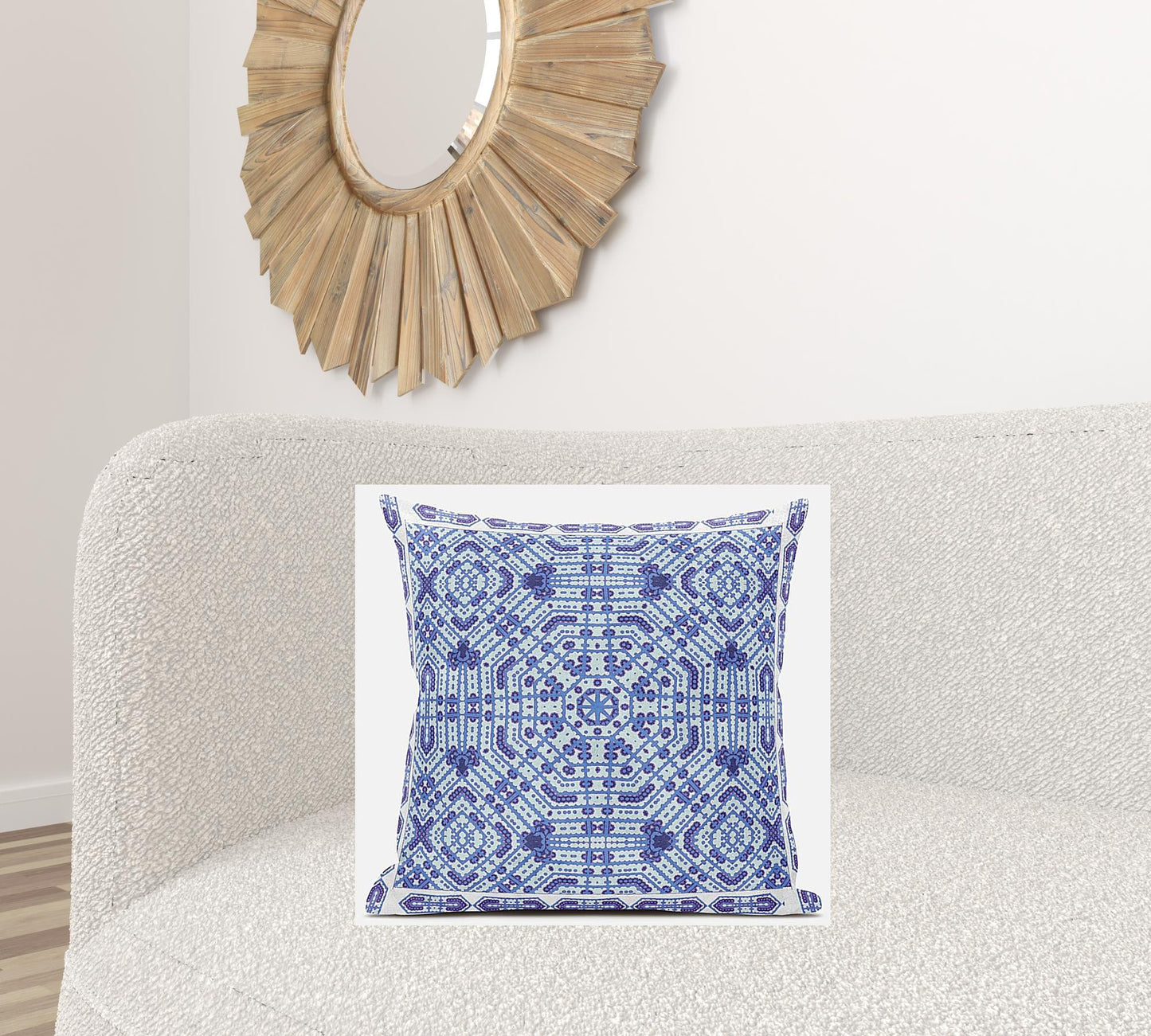 18” Cyan Blue Geostar Zippered Suede Throw Pillow