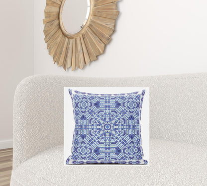 18” Cyan Blue Geostar Zippered Suede Throw Pillow
