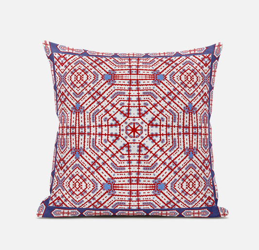 16” Red White Geostar Zippered Suede Throw Pillow
