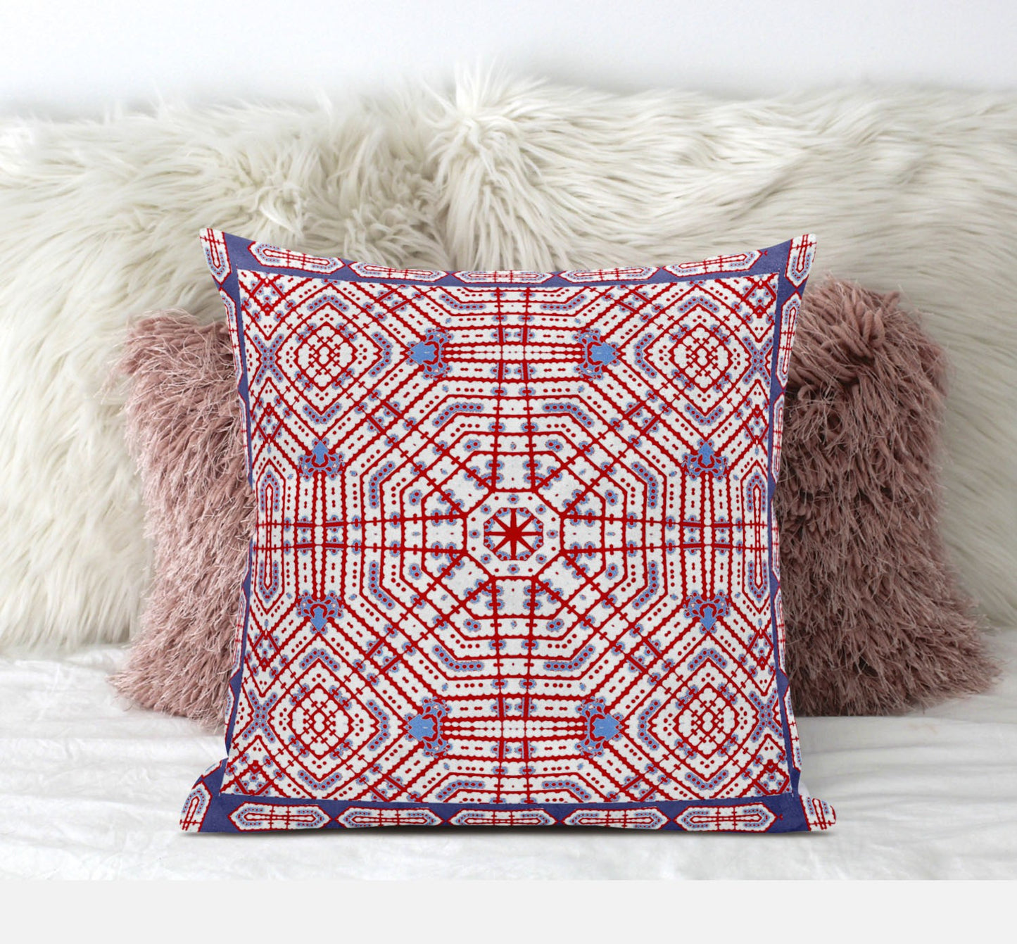 16” Red White Geostar Zippered Suede Throw Pillow