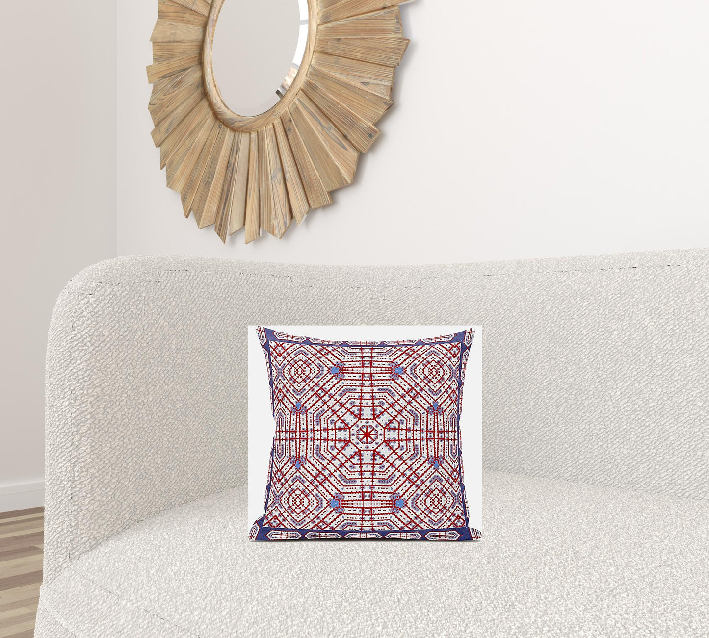 16” Red White Geostar Zippered Suede Throw Pillow