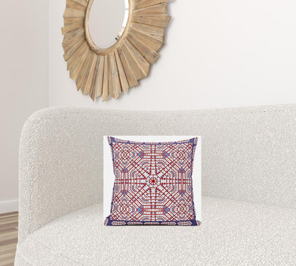 16” Red White Geostar Zippered Suede Throw Pillow