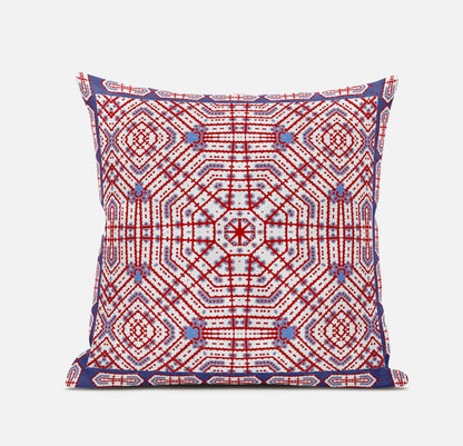 18” Red White Geostar Zippered Suede Throw Pillow