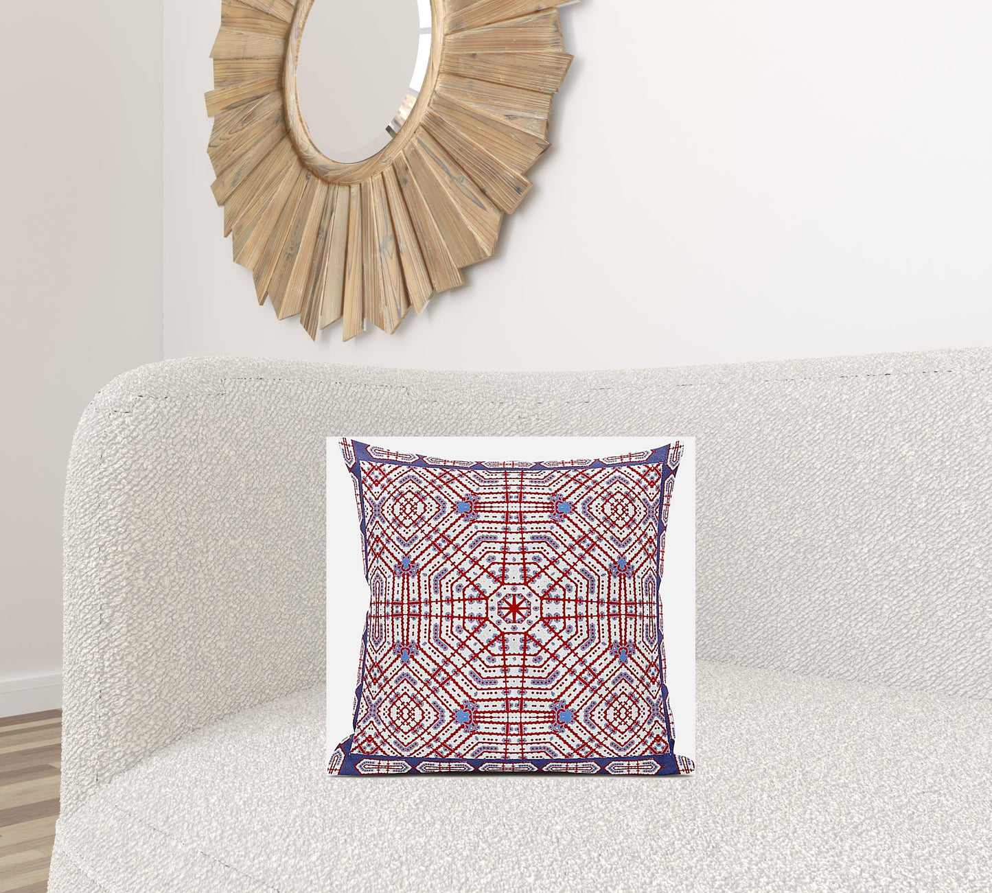 18” Red White Geostar Zippered Suede Throw Pillow