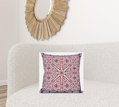 18” Red White Geostar Zippered Suede Throw Pillow