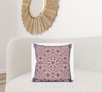 18” Red White Geostar Zippered Suede Throw Pillow