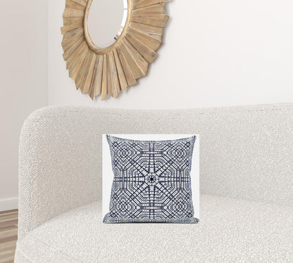16” Navy White Geostar Zippered Suede Throw Pillow
