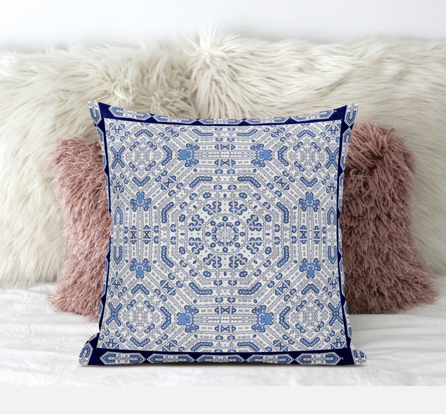 16” Blue Gray Geostar Zippered Suede Throw Pillow