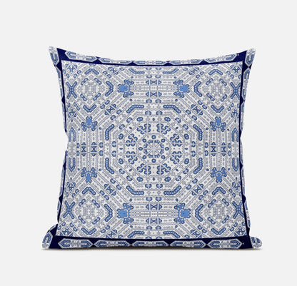18” Blue Gray Geostar Zippered Suede Throw Pillow