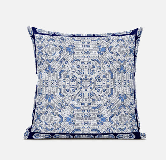 18” Blue Gray Geostar Zippered Suede Throw Pillow