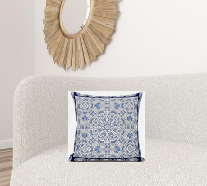 18” Blue Gray Geostar Zippered Suede Throw Pillow