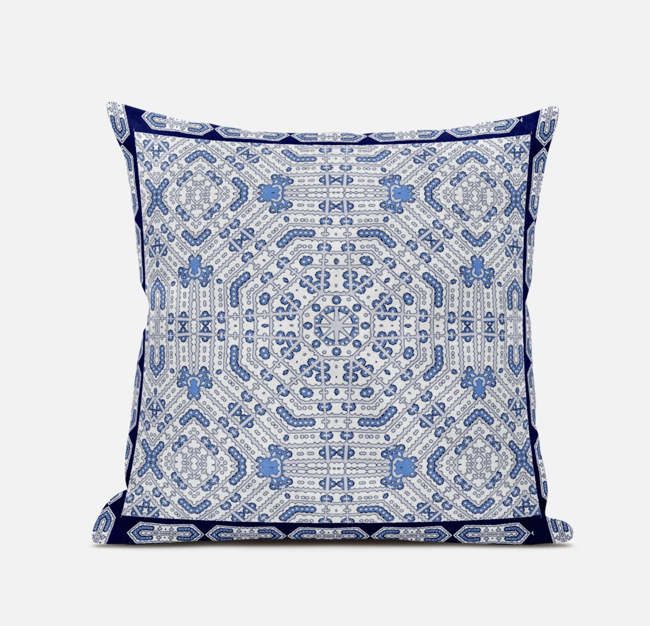 18” Blue Gray Geostar Zippered Suede Throw Pillow