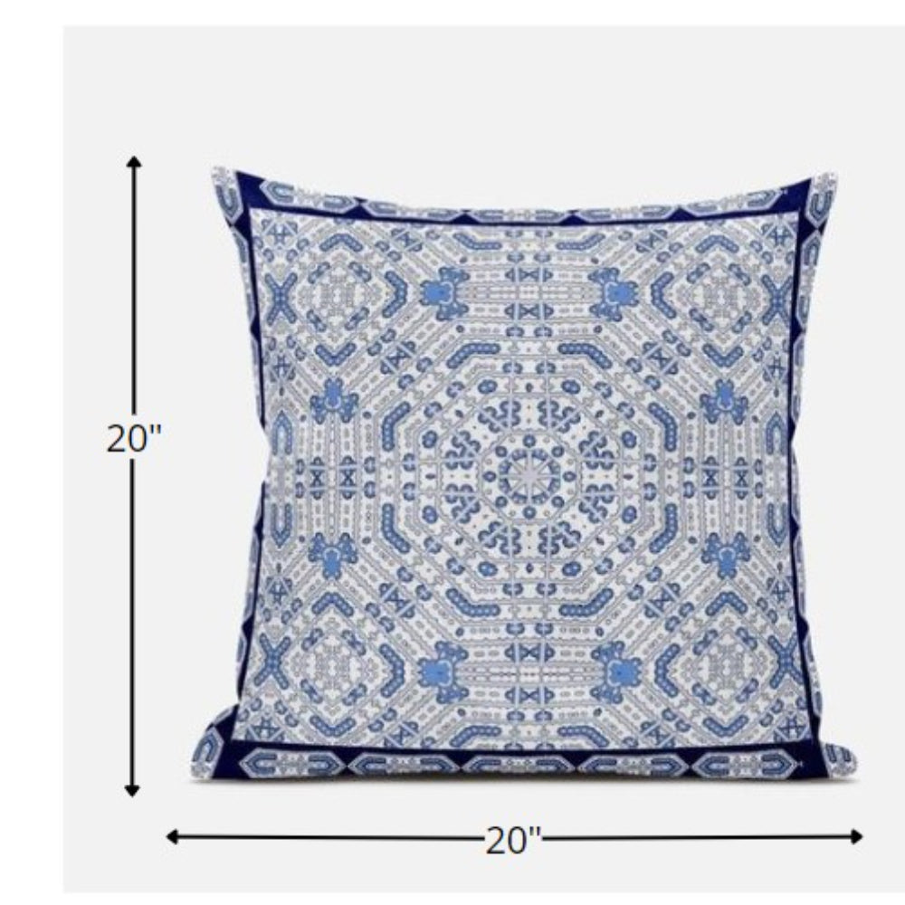 18” Blue Gray Geostar Zippered Suede Throw Pillow