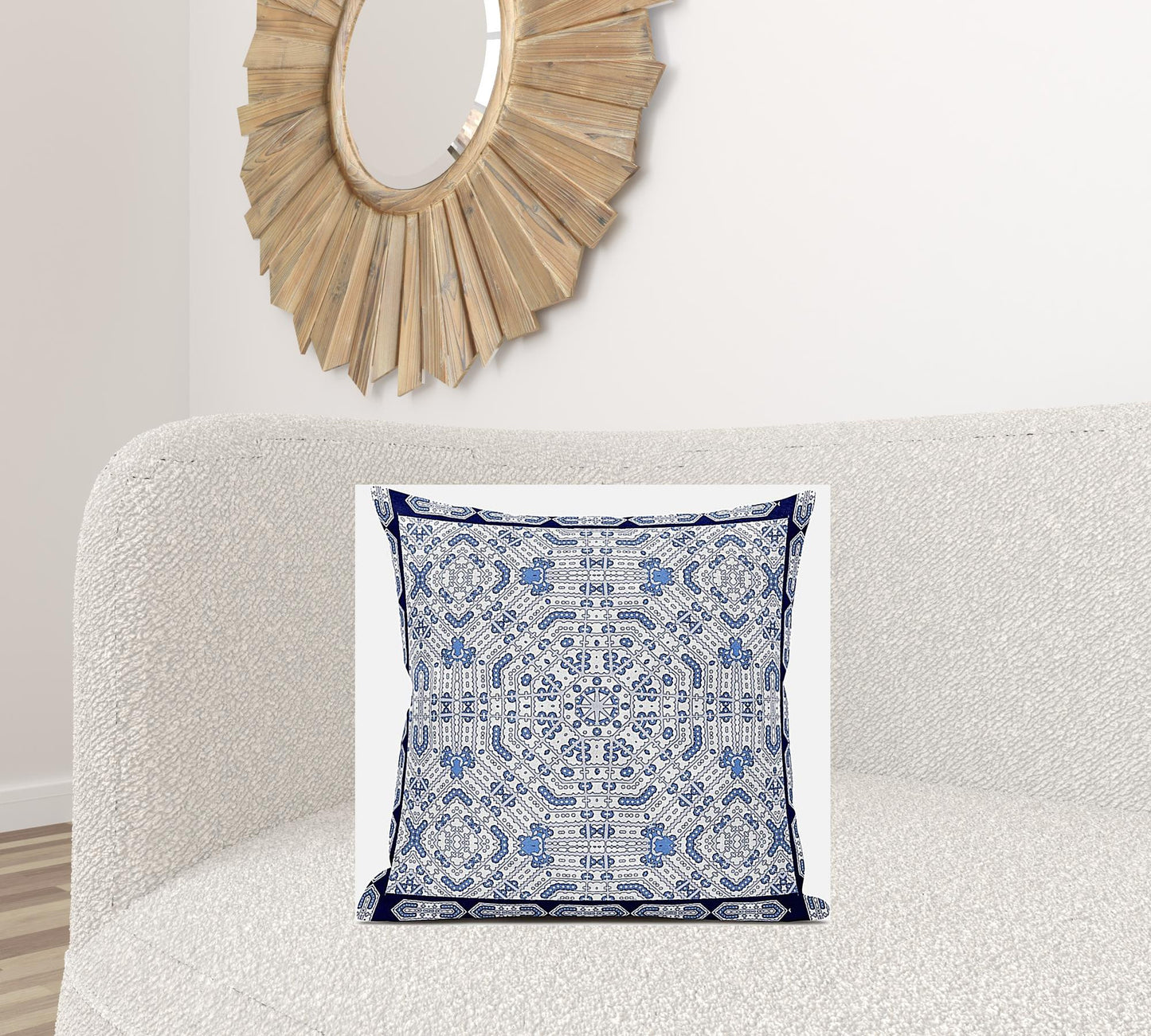 18” Blue Gray Geostar Zippered Suede Throw Pillow