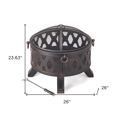 Rustic Brushed Black and Bronze Steel Wood Burning Fire Pit