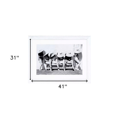 Black and White Vintage Beach Beauties with Hats Framed Print Wall Art