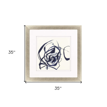 Indigo Abstract Ribbons II Framed Art Gold Picture Frame Print Wall Art