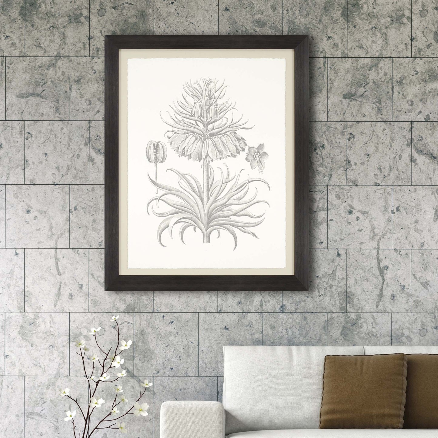 Sepia Corona Botanical Brown Frame Print Living Room Wall Art