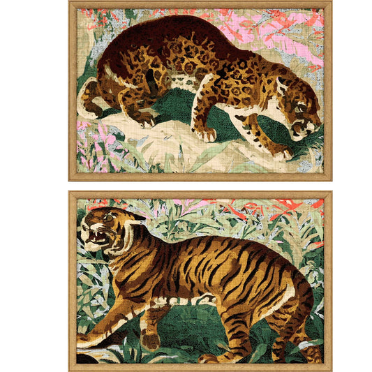 Set Of Two Concrete Jungle Cats Set Of 2 Framed Art Gold Picture Frame Print Wall Art