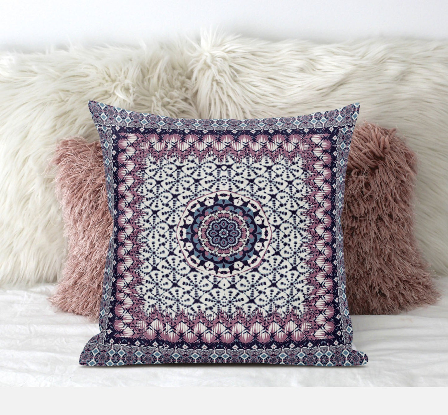 18" X 18" Gray Pink Floral Blown Seam Suede Throw Pillow