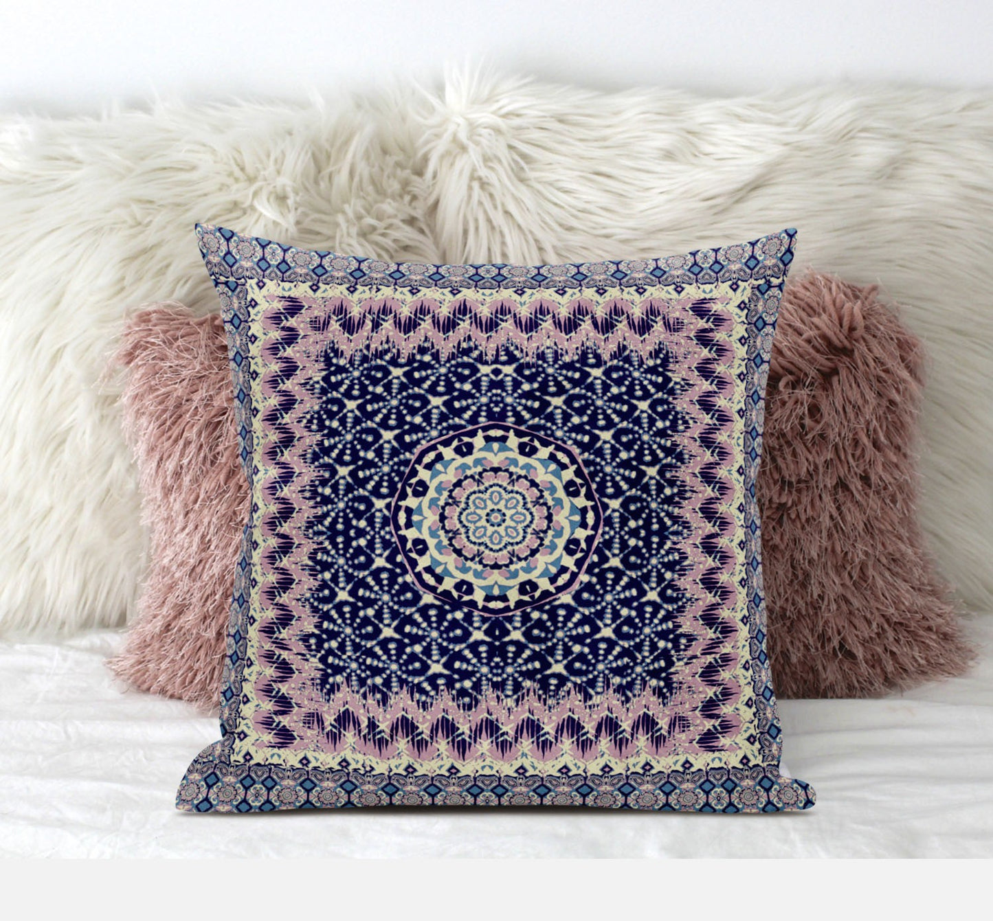 18" X 18" Grey Blue Floral Blown Seam Suede Throw Pillow