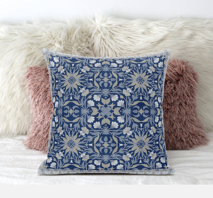 20" X 20" Dark Blue Gray Paisley Blown Seam Suede Throw Pillow