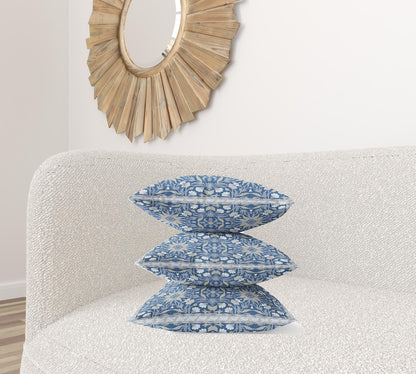 20" X 20" Dark Blue Gray Paisley Blown Seam Suede Throw Pillow