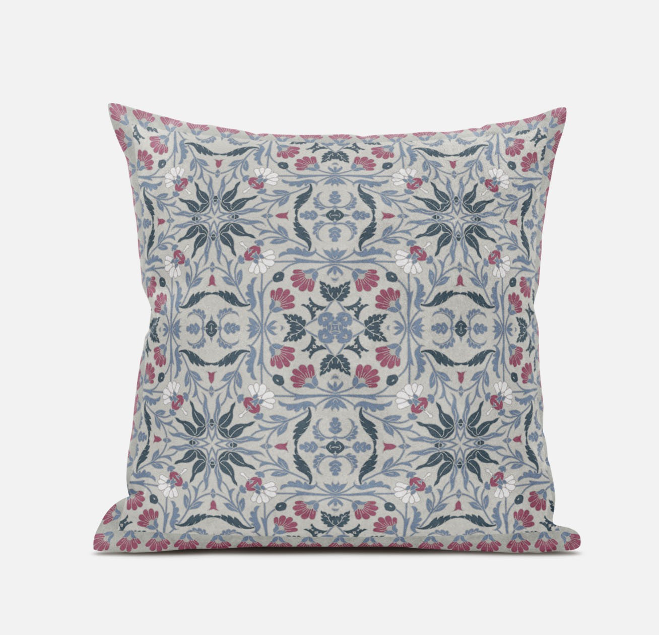 16" X 16" Muted Green Grey Indigo Paisley Blown Seam Suede Throw Pillow