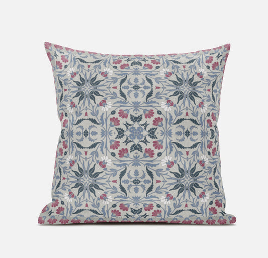 16" X 16" Muted Green Grey Indigo Paisley Blown Seam Suede Throw Pillow