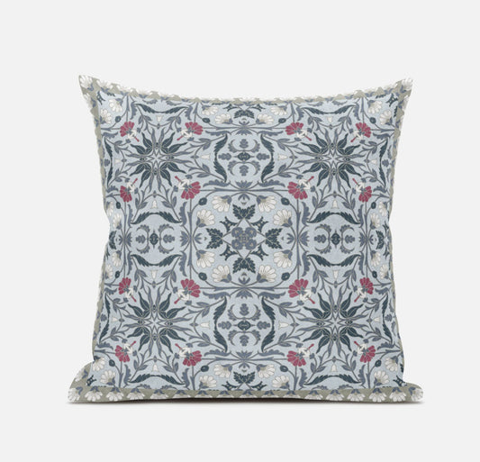 16" X 16" Muted Orange Indigo Paisley Blown Seam Suede Throw Pillow