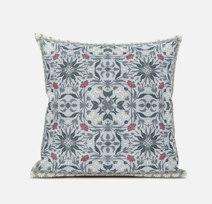 18" X 18" Muted Orange And Indigo Paisley Blown Seam Suede Throw Pillow