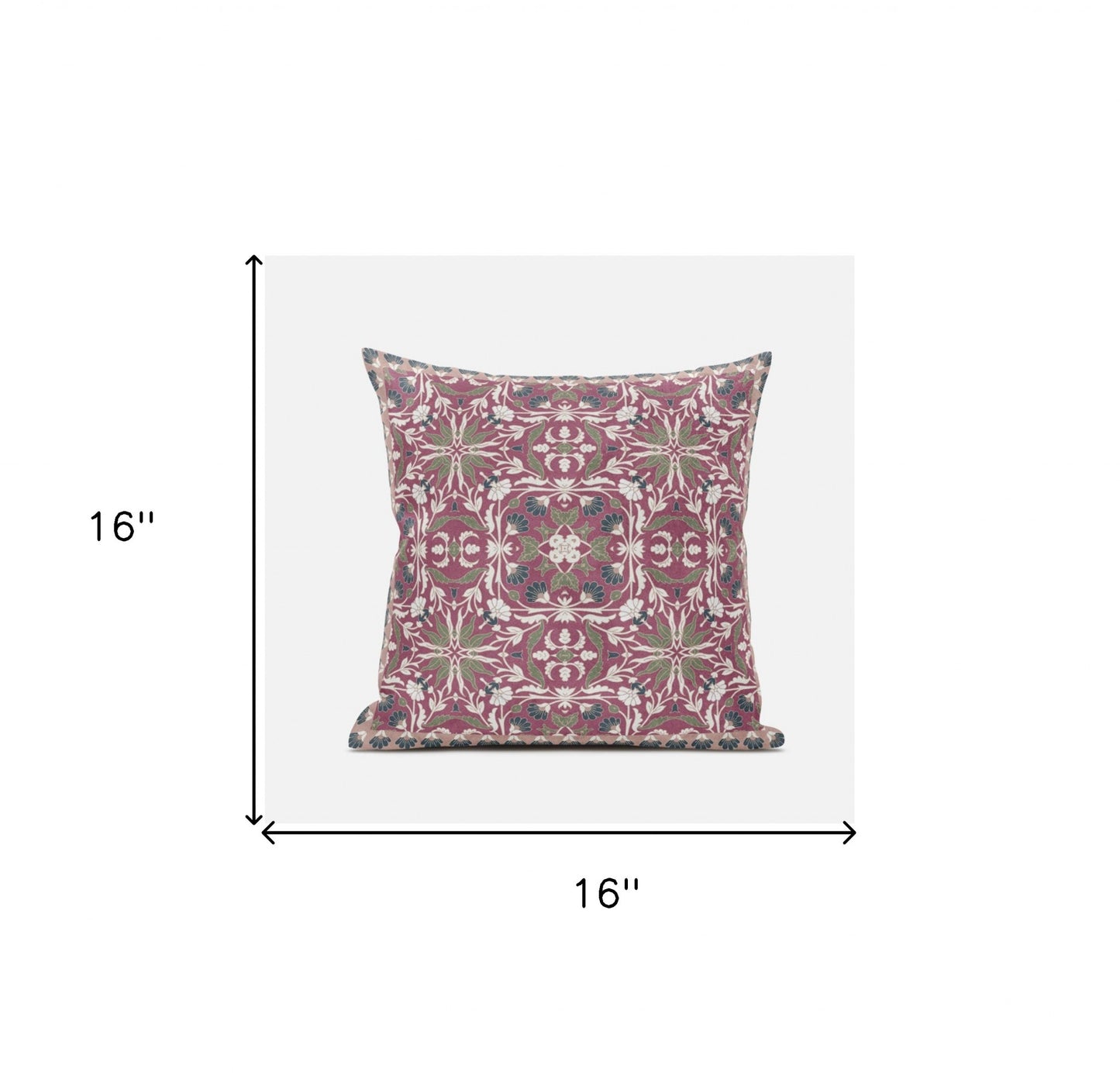 16" X 16" Pink Green Paisley Blown Seam Suede Throw Pillow