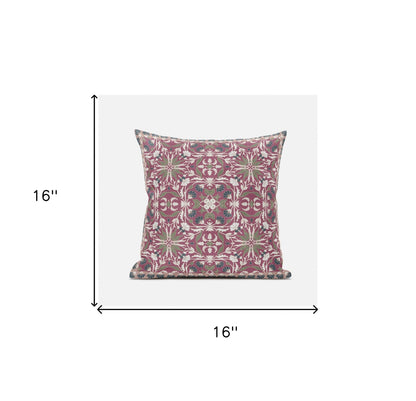 16" X 16" Pink Green Paisley Blown Seam Suede Throw Pillow