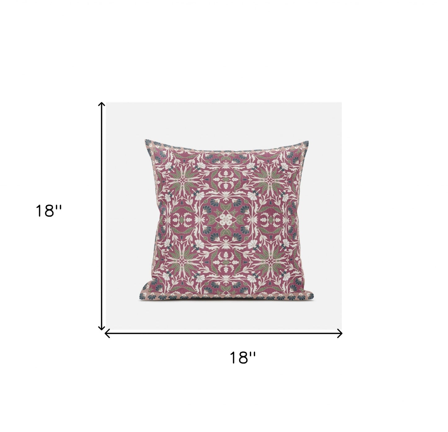 18" X 18" Pink Green Paisley Blown Seam Suede Throw Pillow