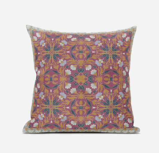 20" X 20" Orange White Paisley Blown Seam Suede Throw Pillow