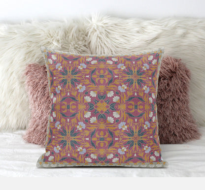20" X 20" Orange White Paisley Blown Seam Suede Throw Pillow