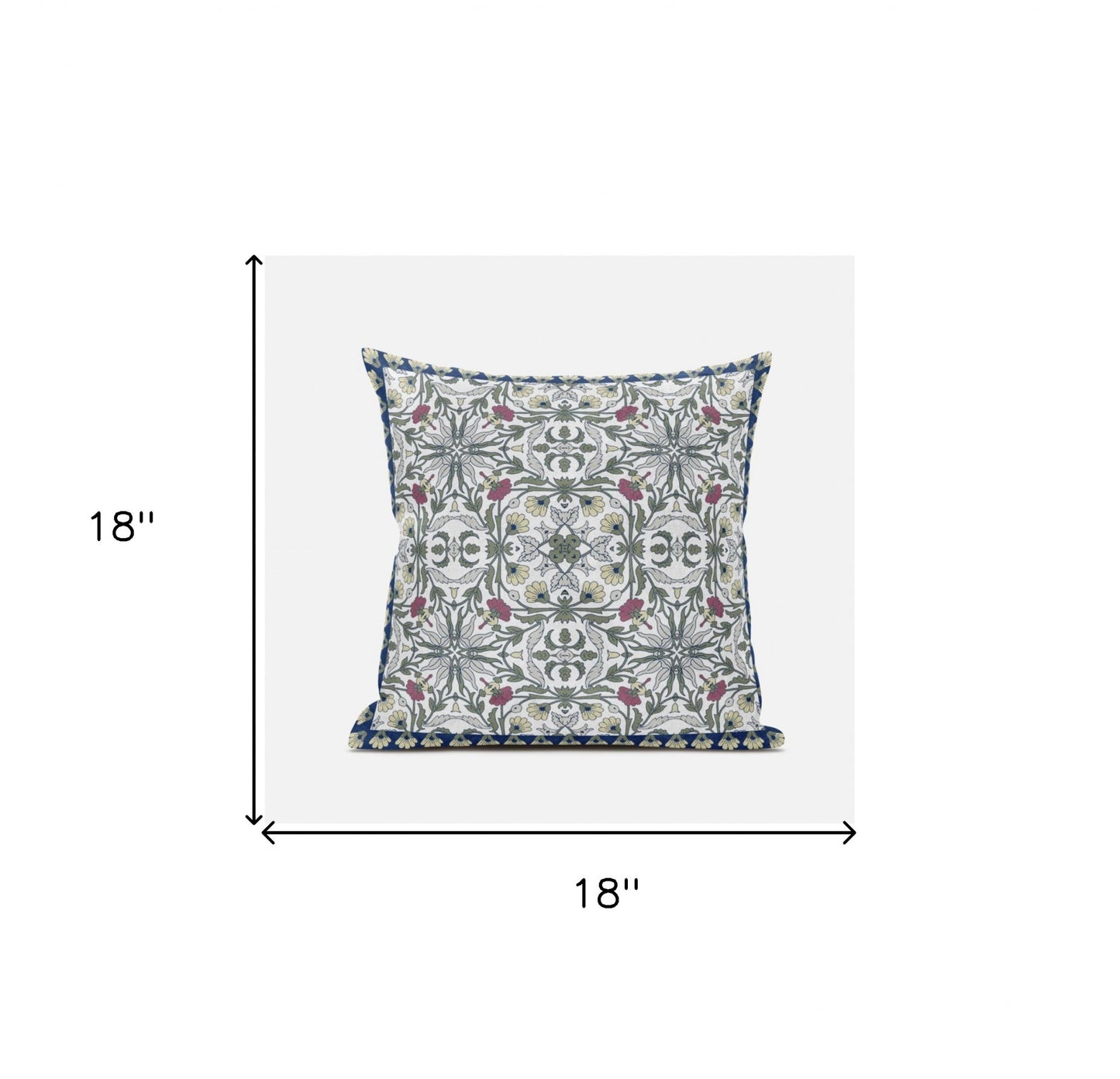 18" X 18" Green White Pink Paisley Blown Seam Suede Throw Pillow