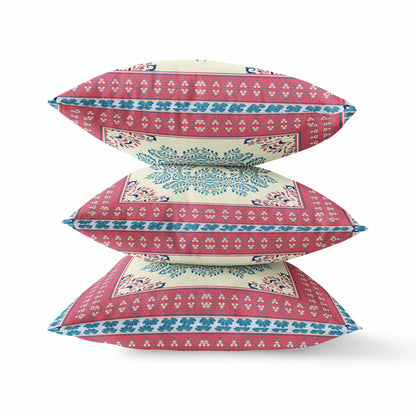 18" X 18" Red Yellow Geometric Blown Seam Suede Throw Pillow