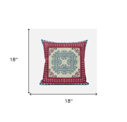 18" X 18" Red Yellow Geometric Blown Seam Suede Throw Pillow
