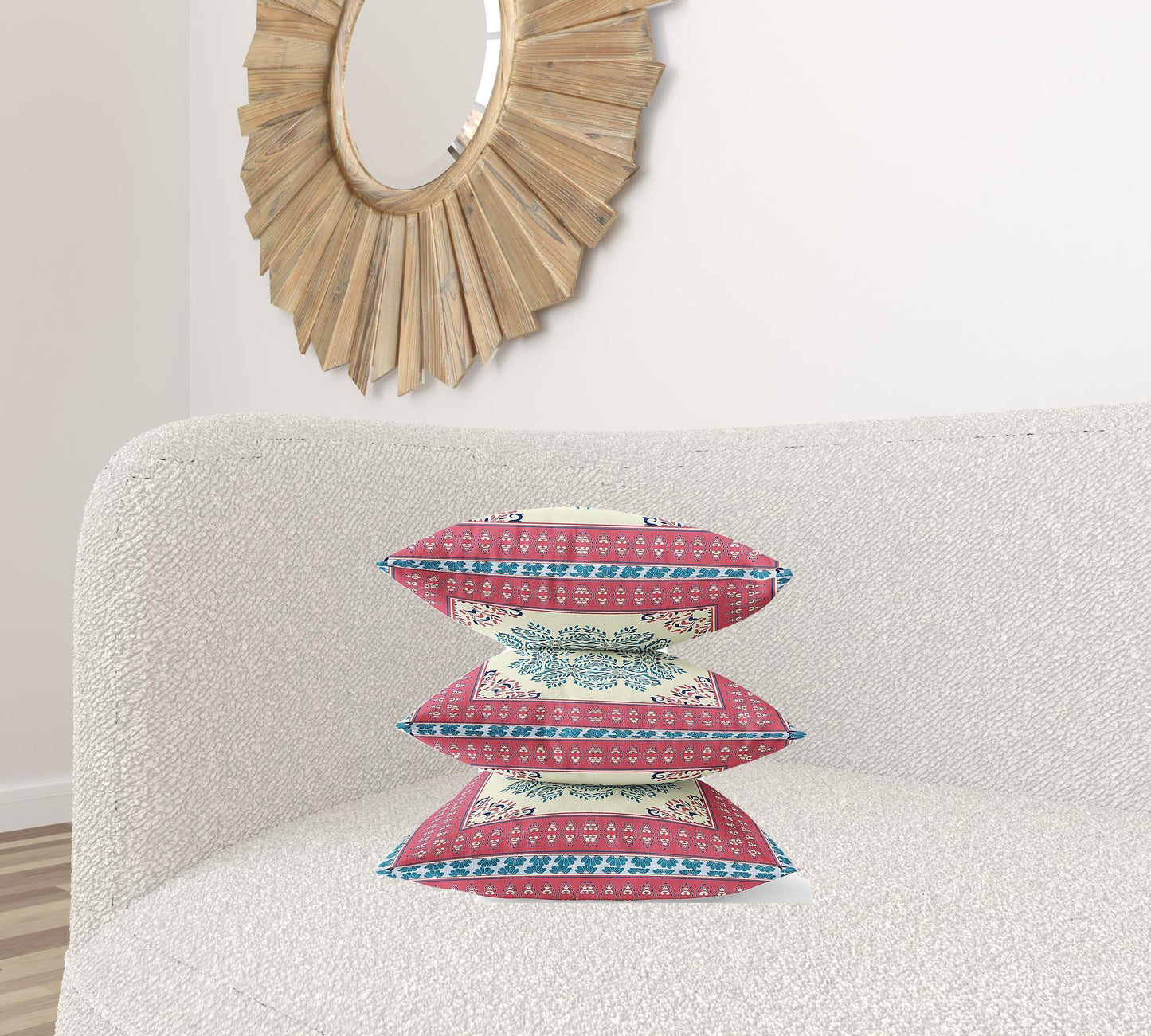 18" X 18" Red Yellow Geometric Blown Seam Suede Throw Pillow