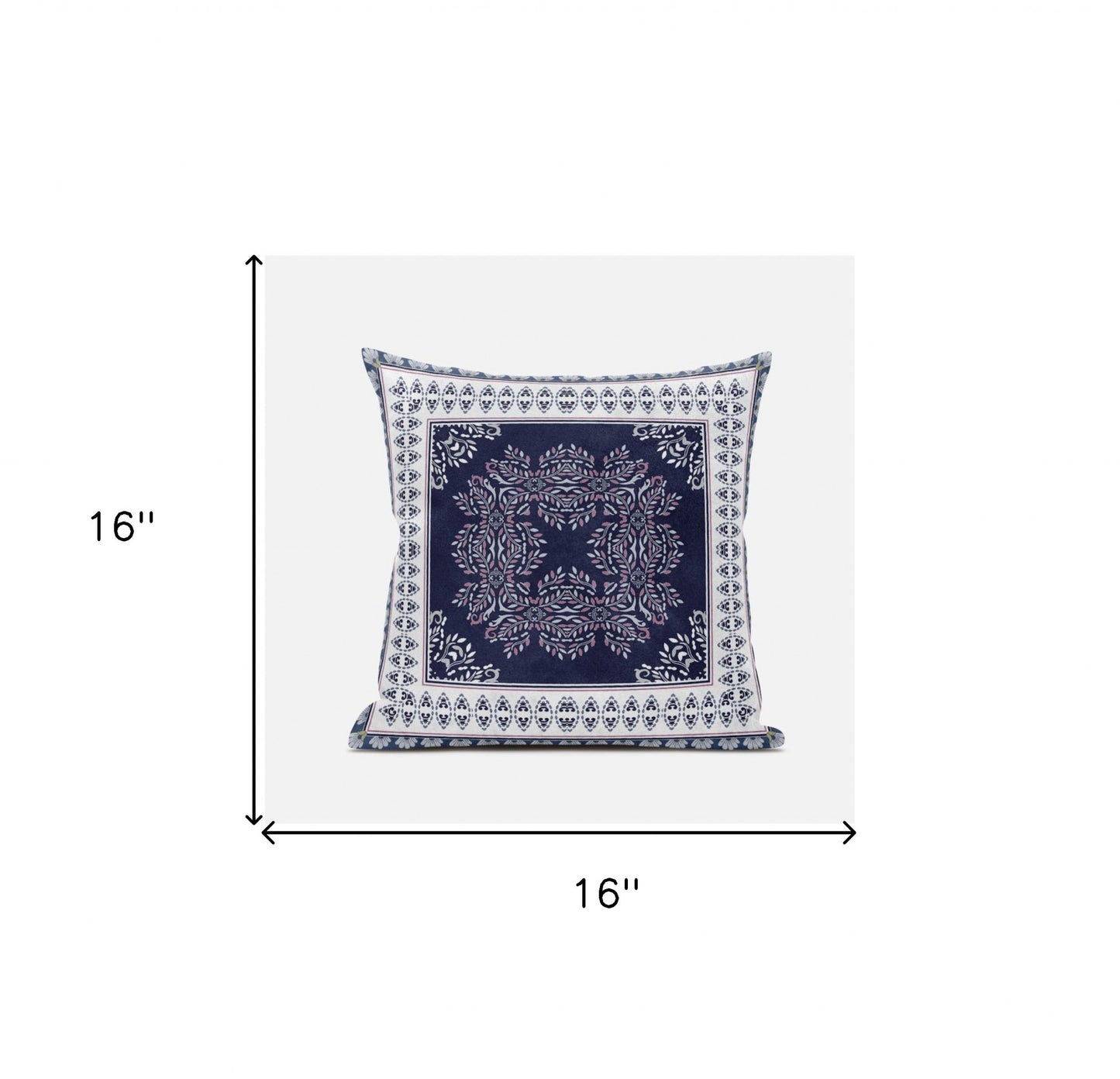 16" X 16" Blue Pink White Geometric Blown Seam Suede Throw Pillow