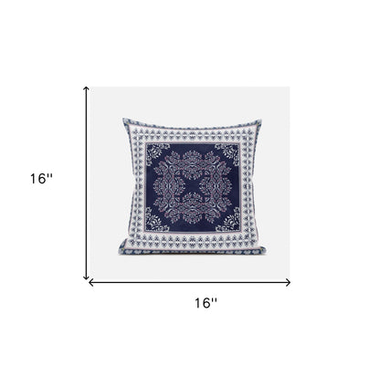16" X 16" Blue Pink White Geometric Blown Seam Suede Throw Pillow