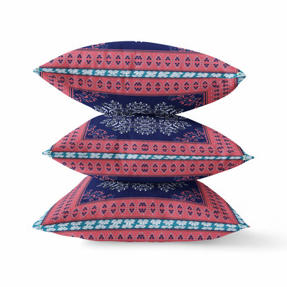 18" X 18" Red Black Geometric Blown Seam Suede Throw Pillow