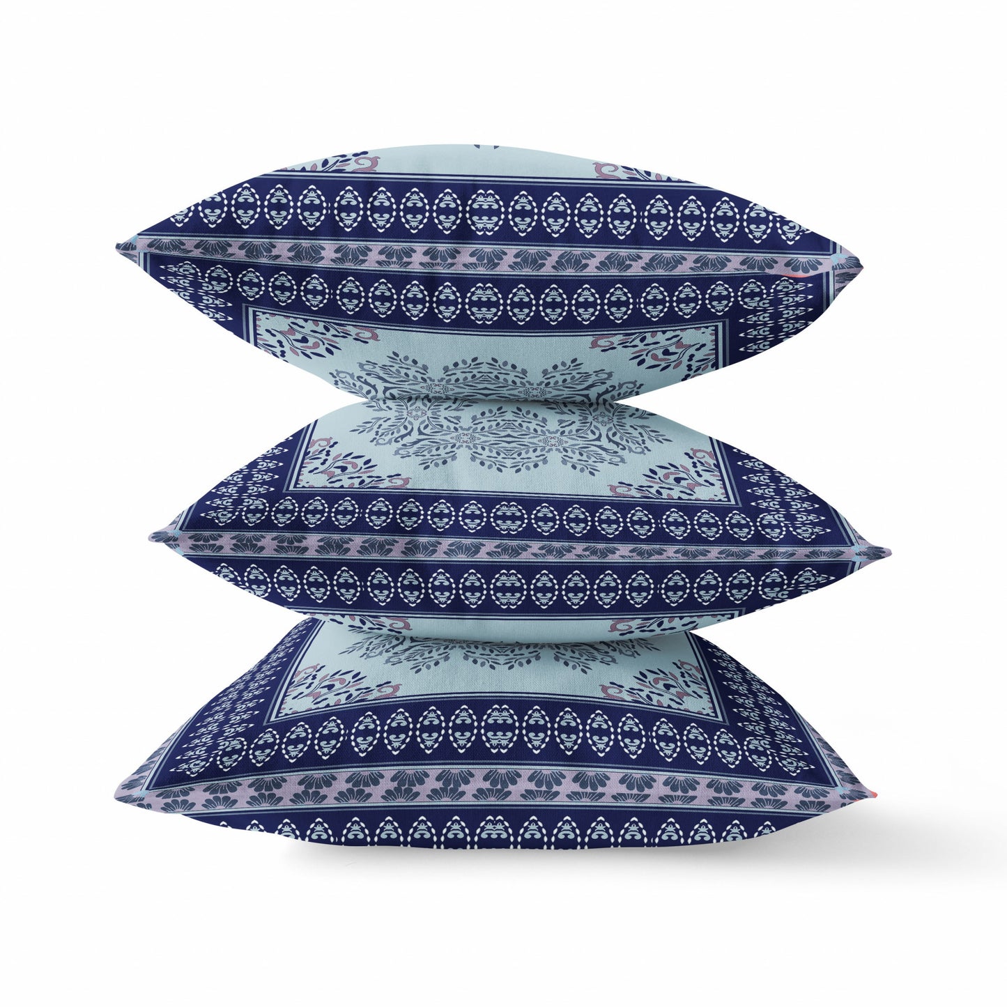 20" X 20" Dark Blue Light Green Geometric Blown Seam Suede Throw Pillow