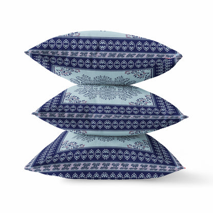 20" X 20" Dark Blue Light Green Geometric Blown Seam Suede Throw Pillow