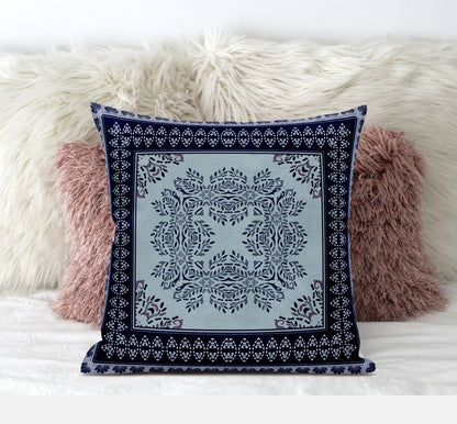 20" X 20" Dark Blue Light Green Geometric Blown Seam Suede Throw Pillow