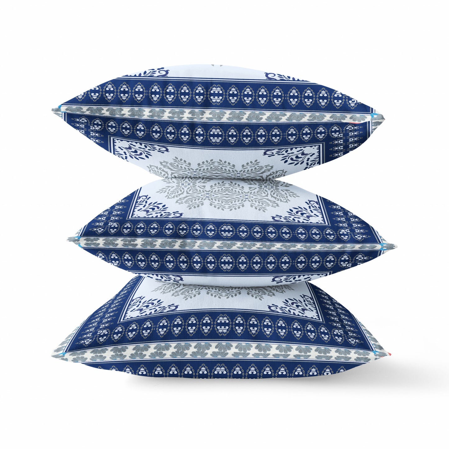 18" X 18" Dark Blue Gray Geometric Blown Seam Suede Throw Pillow