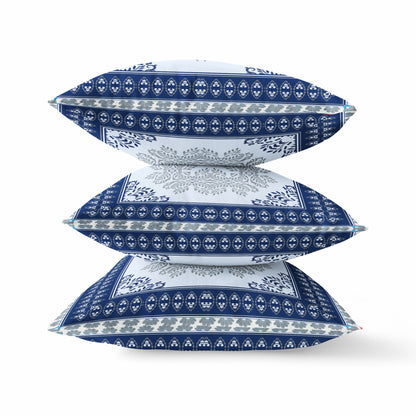 18" X 18" Dark Blue Gray Geometric Blown Seam Suede Throw Pillow