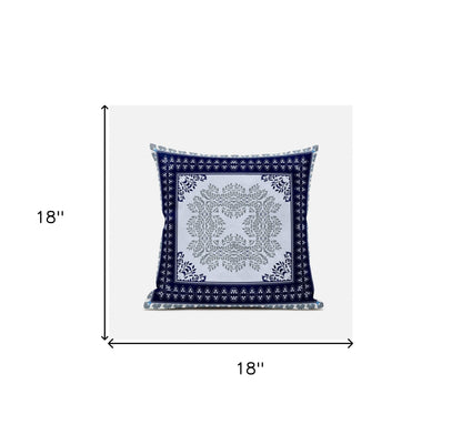 18" X 18" Dark Blue Gray Geometric Blown Seam Suede Throw Pillow