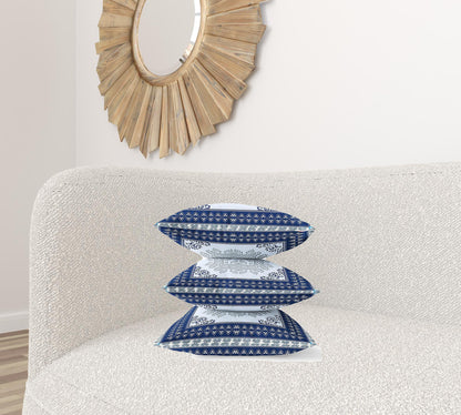 18" X 18" Dark Blue Gray Geometric Blown Seam Suede Throw Pillow